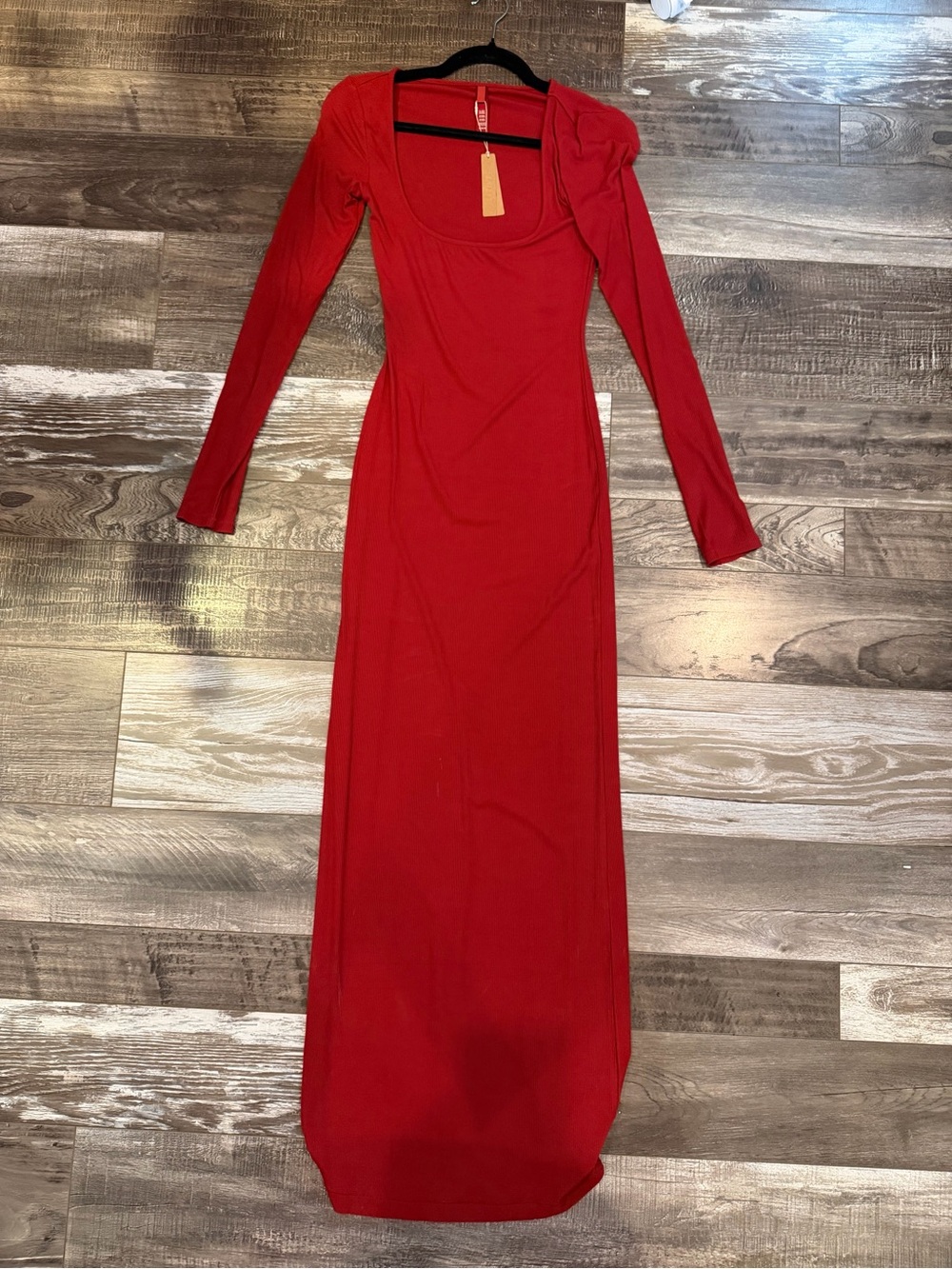 SKIMS Red Long-Sleeve Scoop-Neck Maxi Dress